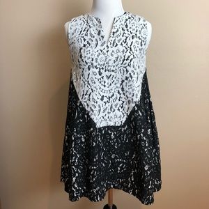 Chinstudio Black white lace mini short dress, A12